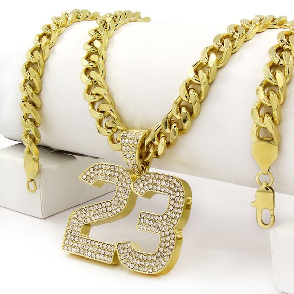 14k Gold 23 Chain + Pendant 30" Cuban Chain - Picture 1 of 3
